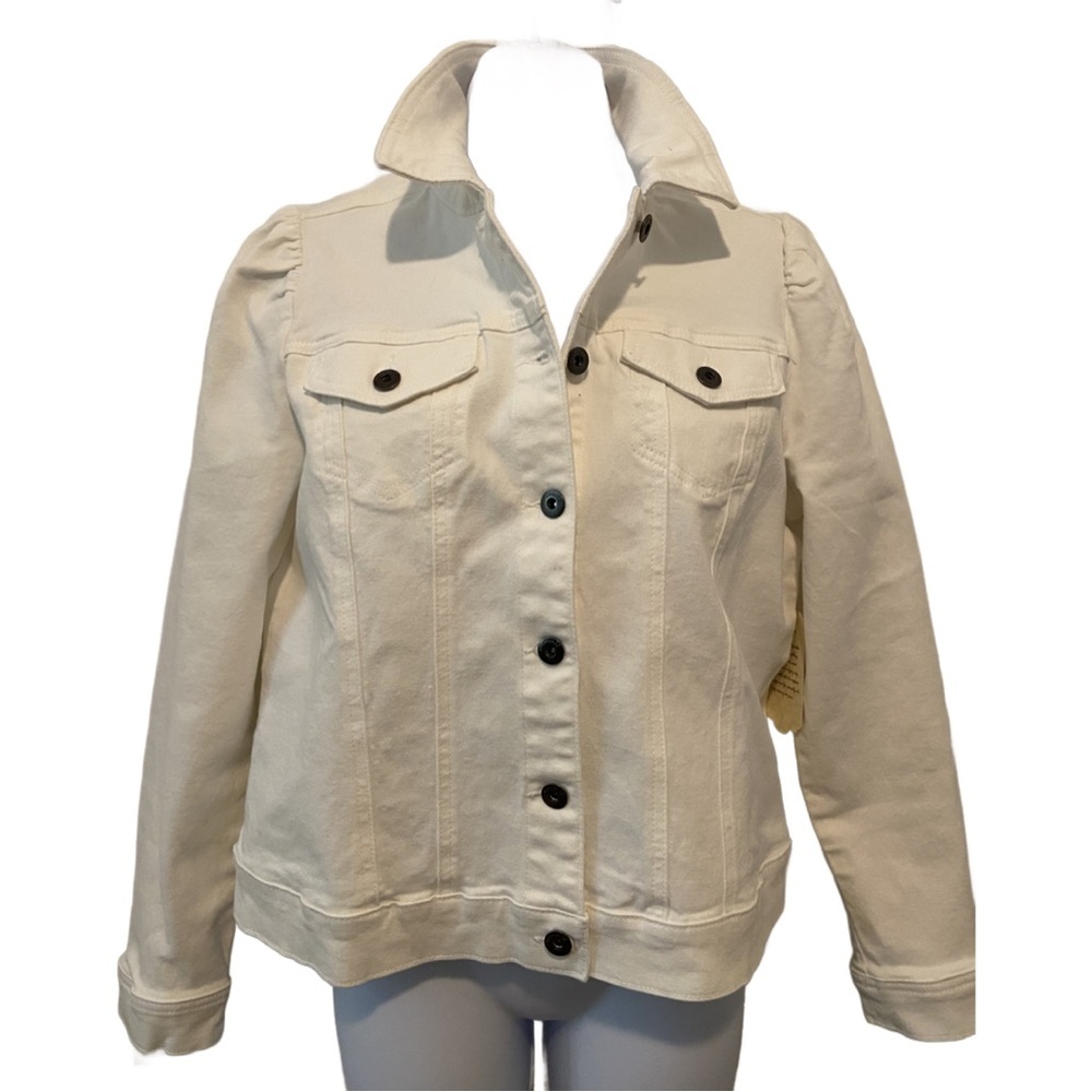 One World Denim Button Front Jacket White Size M New - Picture 2 of 14